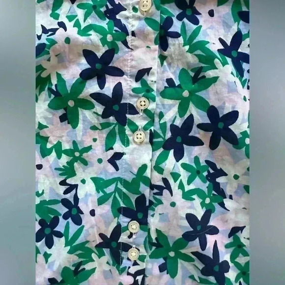 Talbots Lightweight Floral Blouse Size Small 100% Cotton Green Blue White NWT - Picture 2 of 6